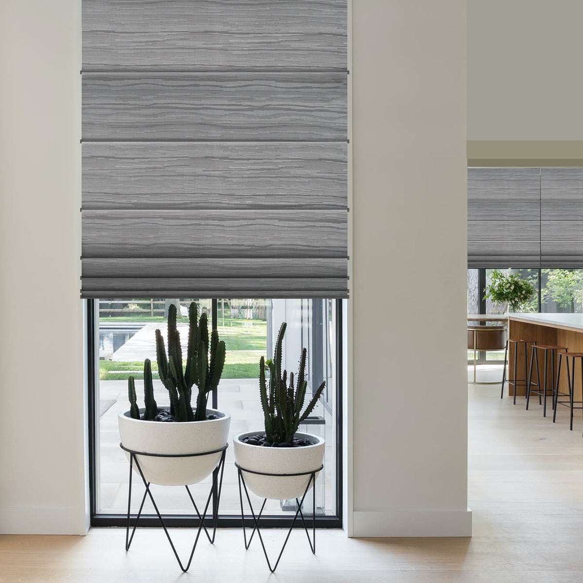 Weffort Motorized Roman Shades 100% Blackout Cloister Series