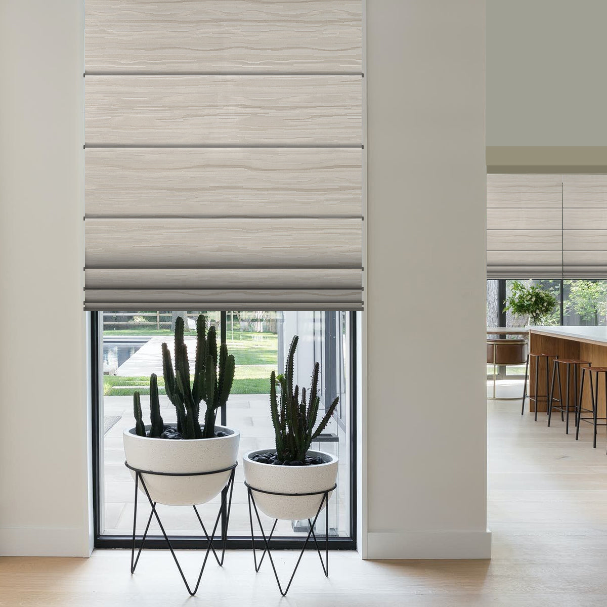 Weffort Motorized Roman Shades 100% Blackout Cloister Series