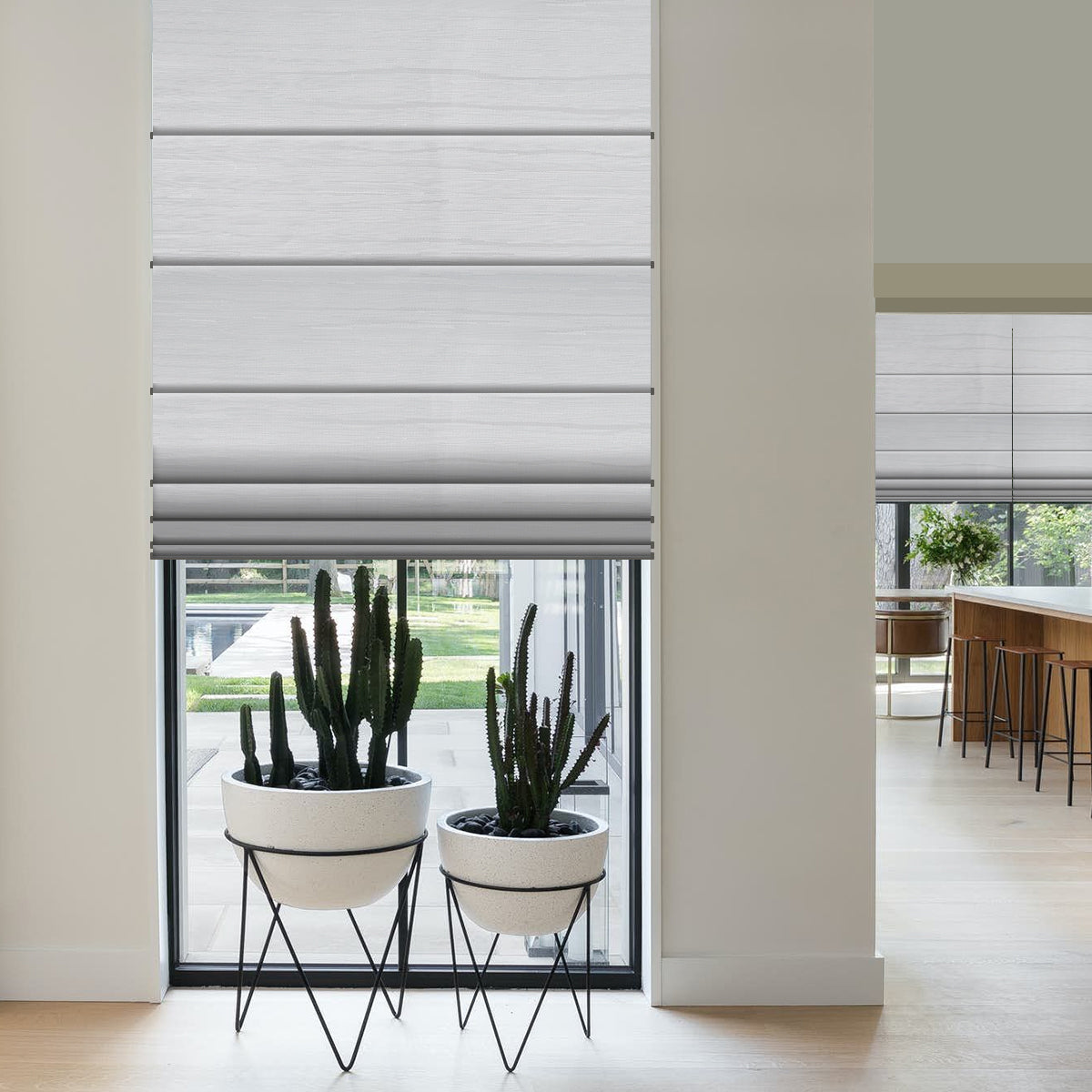 Weffort Motorized Roman Shades 100% Blackout Cloister Series