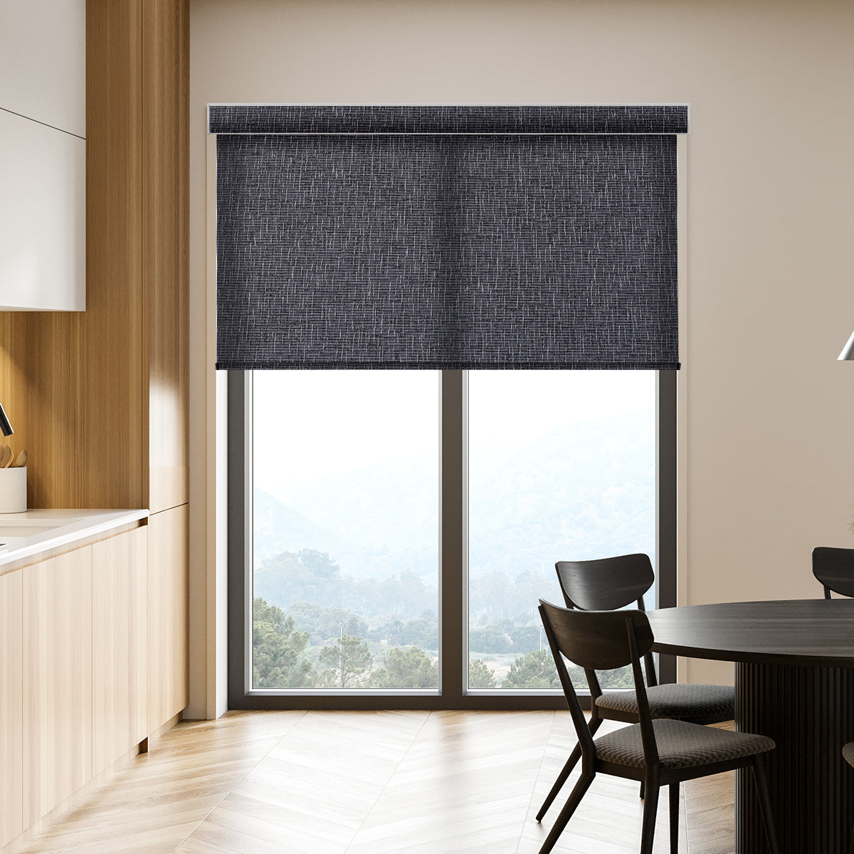 Weffort Motorized Light Filtering Roller Shades Dark Series