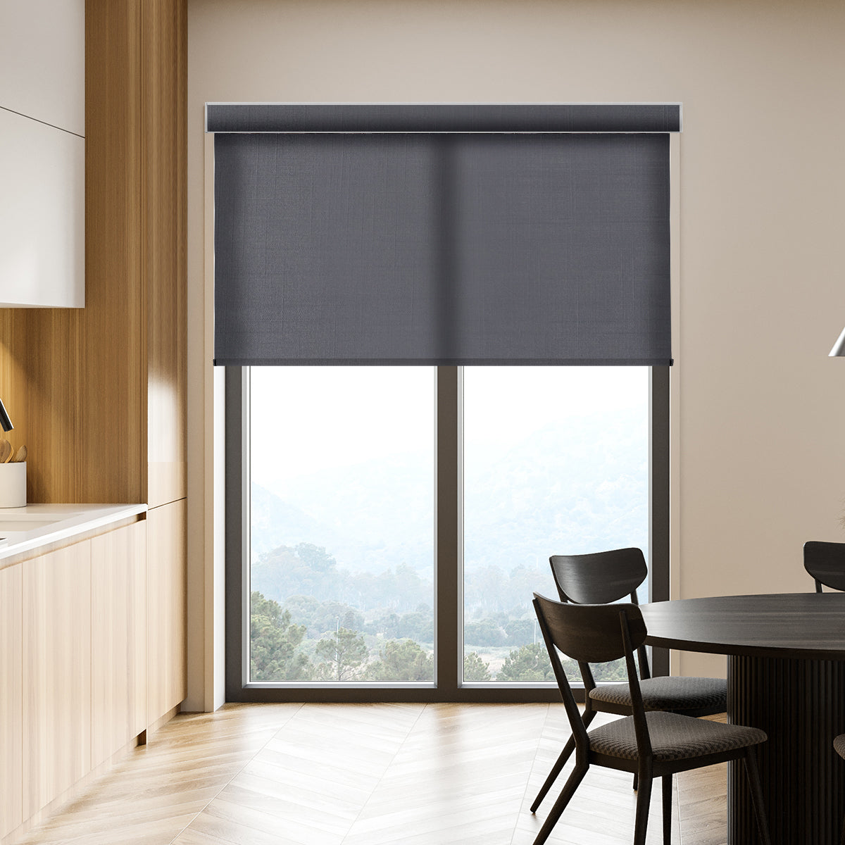 Weffort Motorized Light Filtering Roller Shades Dark Series