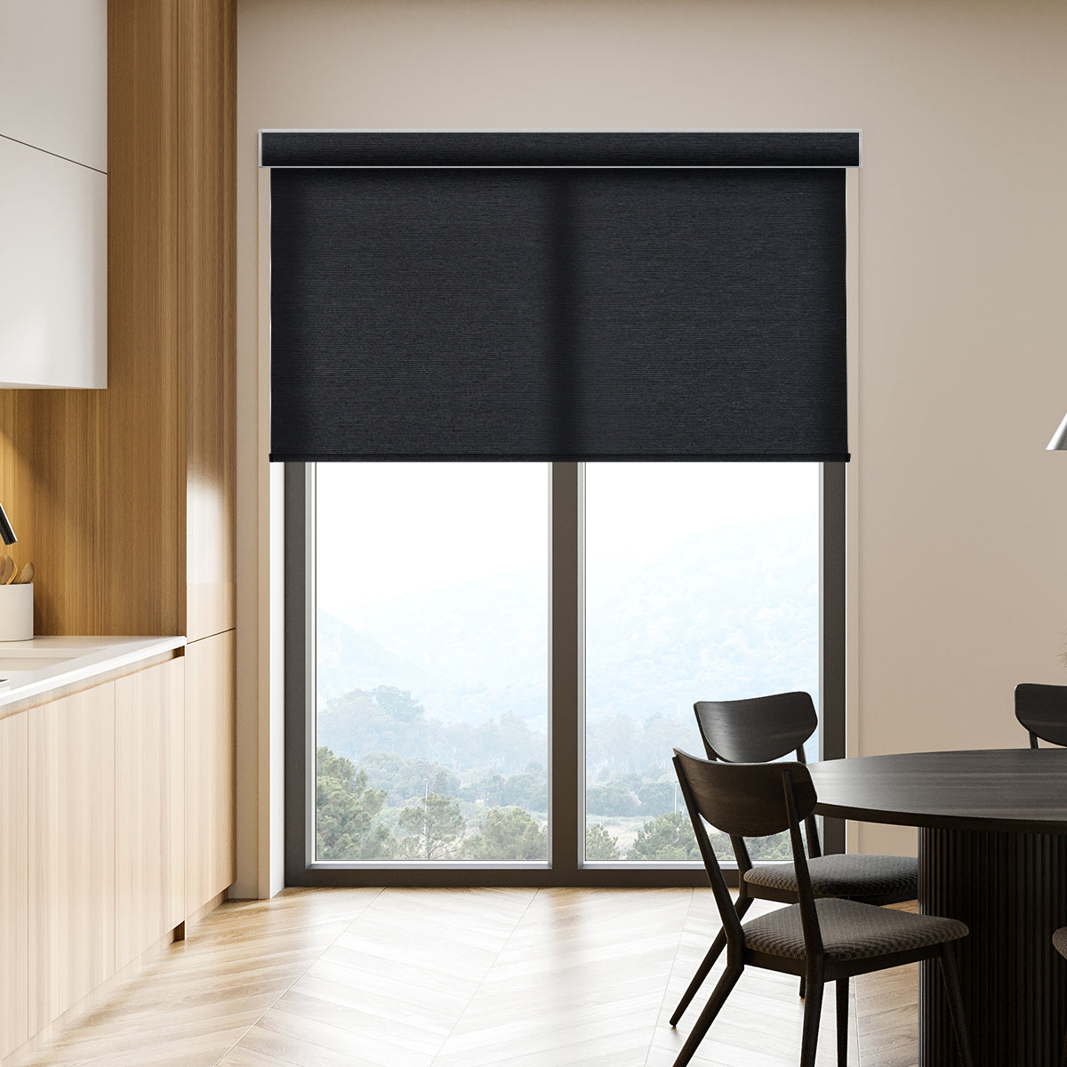 Weffort Motorized Light Filtering Roller Shades Dark Series