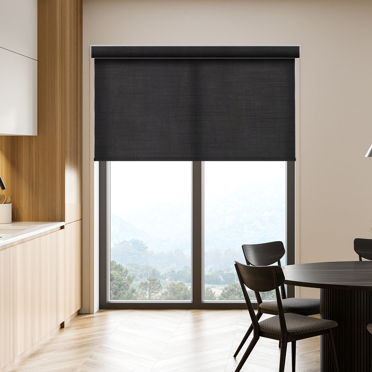 Weffort Motorized Light Filtering Roller Shades Dark Series